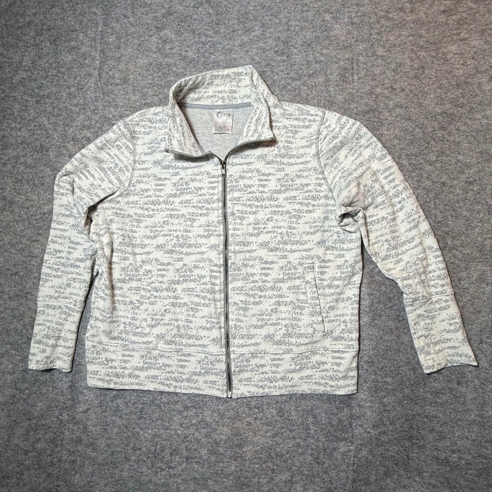 Zyia Active Full Zip Jacket Women XL Grey White Abstract Textured Athletic NWOT